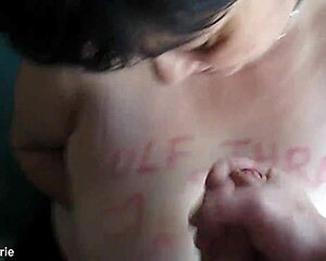 Belle ejaculation on the big tits of bitch Marie. Totally explosive!