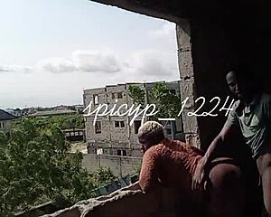 I'm fucking my boss hard, making her moan and scream outdoors.