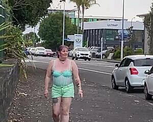 Trashy Kiwi slut struts her stuff at the mall. She’s flashing on a busy public street too.
