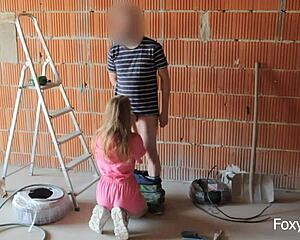 Nearly caught cheating with coworker on construction site bending over