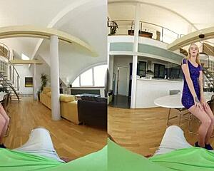 Mesmerizing blonde in VR experience