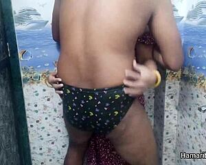 Indian Desi Bhabhi's Handjob Makes Husband Cum on Blue Panty