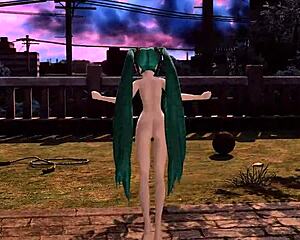 hatsune miku in solitary envy project diva with full nude mod showcasing her big tits and ass in japanese goddess style