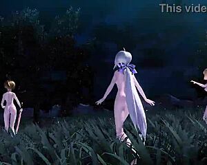 Kagamine Rin, Meiko, and Haku flaunt big tits and ass nude