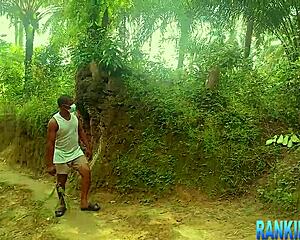 Sexy blonde rides a monster cock deep in the forest. Can she handle every inch while bent over outdoors?