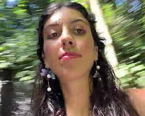 Cum all over my face in public locker room and waterfall walk