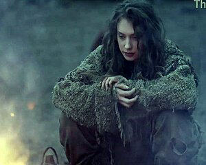 Fantasy baremaidens masturbate outdoors at the campfire with big asses