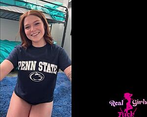 College freshman Katerina Deville gets drilled hard after soccer practice in wild session.