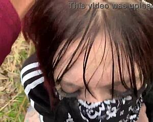 Hey, watch this emo slut take a big cock in a public park. She’s loving every rough thrust!