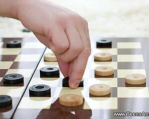 Teens analyzed in a game of strip checkers leading to intense anal with Stefy Shee.