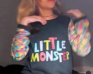 bonneyuwu in pajamas with toy and stuffed animal