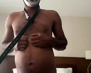 spanking desi girl in fishnets on the bed, clothes ripped, moaning loudly in exhibitionist cfnm scene