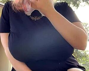 Alt Milf Nextdoor with Big Natural Tits Smokes Outback While Showing Off Huge Pierced Assets
