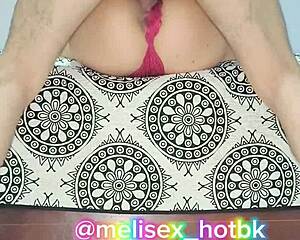 milf in red lingerie shows off natural tits