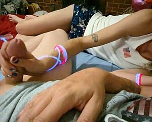 Watch this dirty handjob explode! Dripping cum on 4th of July!