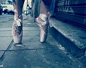 ballerina licks feet while dancing on the street