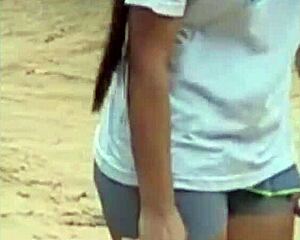 Delicious brunette morena teases audience with oral