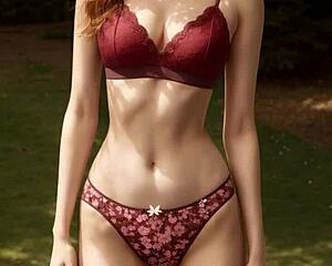 Lingerie models posing under cherry blossom trees