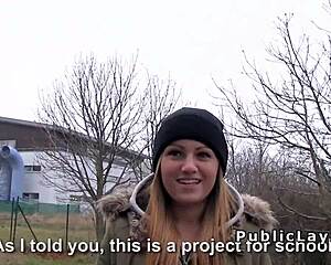 brunette euro babe bangs outdoor pov