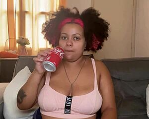 chubby girl drinking coke and burping