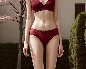 Lingerie models posing under cherry blossom trees