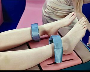 cute brunette brill angel tied up for feather feet tickling with petite nata gold