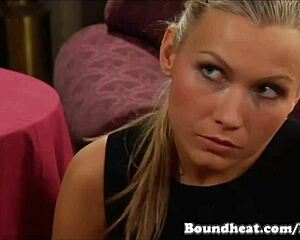 blonde maid cleans feet and kisses pussy