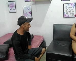 Couple with big tits riding cock until cum in mouth