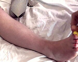 Hey, watch this mature blonde milf paint a young brunette's toes sexy!