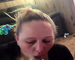 Best sloppy blowjob from blonde milf slut.