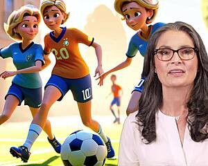 A French Mom And Her Handsome Son Playing Football