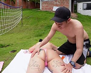 This horny milf got me fired up, so I slammed her wet pussy outdoors with no mercy!