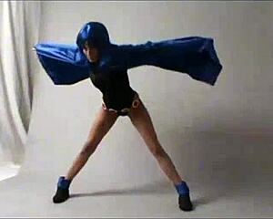 Amateur teen cosplay raven in public outdoor costumes