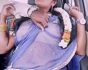 Indian tourist aunty enjoys car sex with driver, dirty talking in Telugu 😈