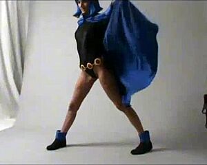 Amateur teen cosplay raven in public outdoor costumes