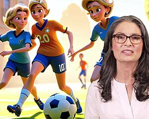 A French Mom And Her Handsome Son Playing Football