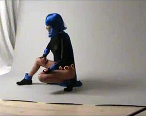 Amateur teen cosplay raven in public outdoor costumes