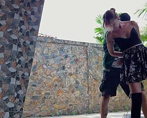 hottie in stockings tied up and tickled outdoors