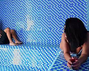 Kylei Ellish fucks Dani Clark in sauna