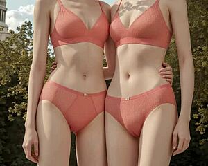 Cute lesbian models pose barefoot in their lingerie and underwear, showcasing their feet and sexy bodies