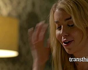Blonde tranny with perfect curves tells a tale of cheating in a steamy anal encounter. Her story unfolds with every seductive move.