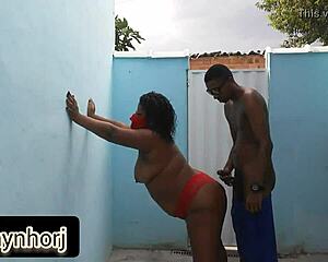 Chubby Brazilian Babe Fucks in Backyard Anal Action