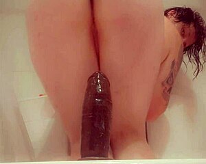 mostevie rides big fat ass on wide dildo toy!