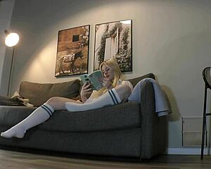 Busty Milf Strips Panties Off Shaved Pussy On Couch!