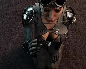 catwoman jerking off a dildo with cage femdom toys cum handjob pov masturbation