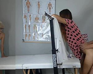 Two sluts let gynecologist play with their pussies