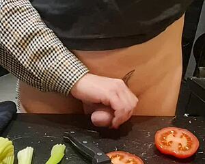 i can’t believe this extreme torment in kitchen! cooking cock with cucumber insertion hurts.