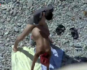 Hey, chubby milf gives quick blowjob bent over for passionate fucking in public with tan lines