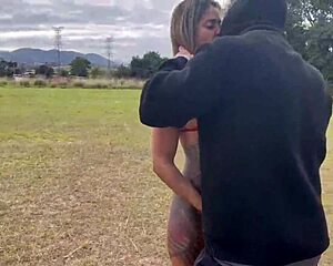My wife started fucking this guy right in front of me on the soccer field. I filmed every moment of the Brazilian couple's public outdoor action as husband watched.