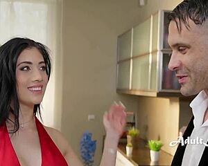 my wife in dress shares petite ass in anal threesome with beau, cheating old cuckold